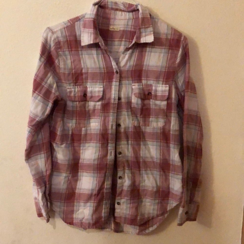 Red and white plaid button up